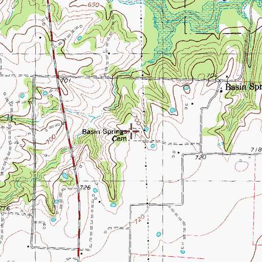 Topographic Map of Basin Springs Cemetery, TX