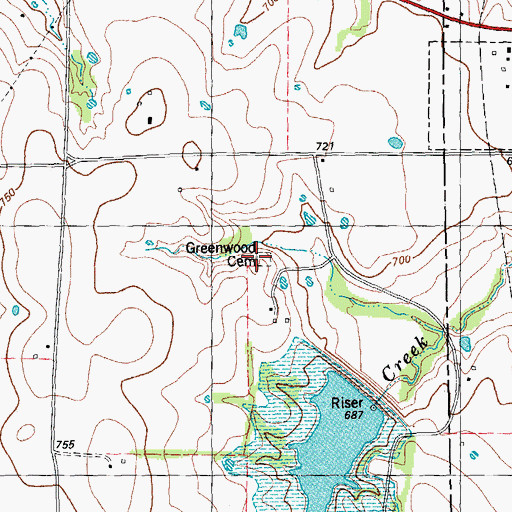 Topographic Map of Greenwood Cemetery, TX