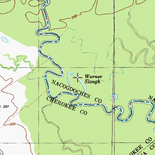 Topographic Map of Warner Slough, TX