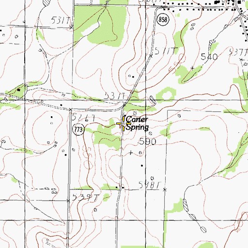 Topographic Map of Carter Spring, TX