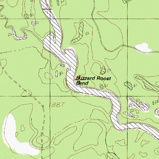 Topographic Map of Buzzard Roost Bend, TX