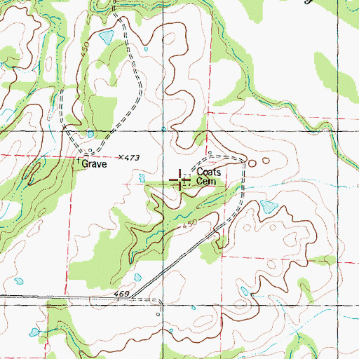 Topographic Map of Coats Cemetery, TX
