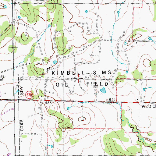 Topographic Map of Kimbell - Sims Oil Field, TX