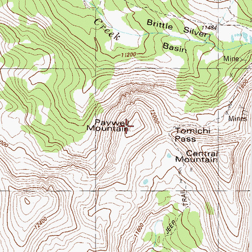 Topographic Map of Paywell Mountain, CO