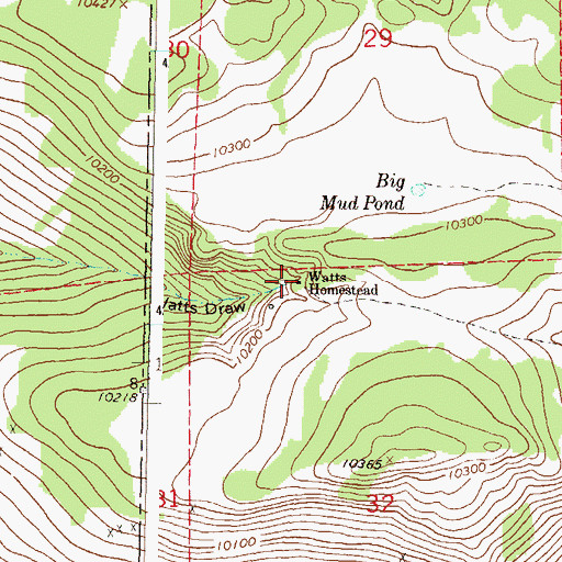 Topographic Map of Watts Homestead, CO