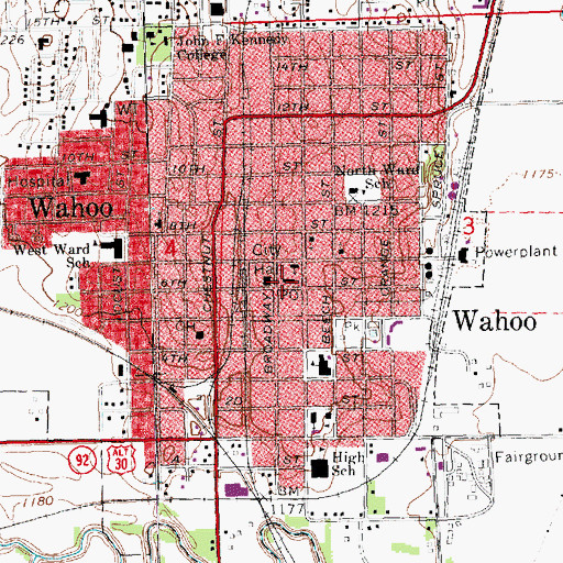 Topographic Map of Wahoo Post Office, NE
