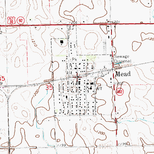Topographic Map of Mead, NE