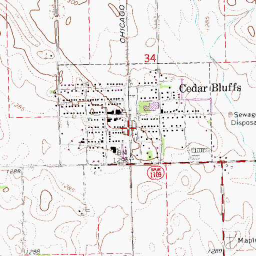Topographic Map of Cedar Bluffs (historical), NE