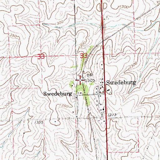 Topographic Map of Swedeburg (historical), NE