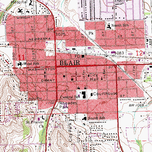 Topographic Map of Blair Public Library, NE