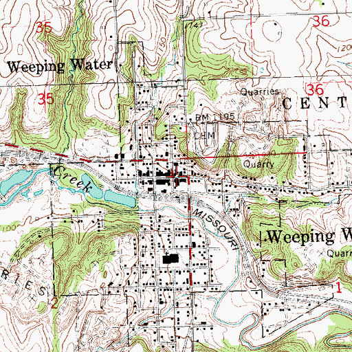 Topographic Map of Weeping Water Police Department, NE