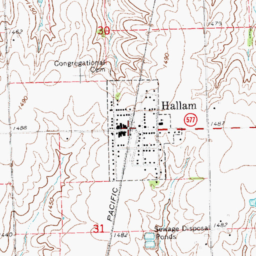 Topographic Map of United Methodist Church of Hallam, NE