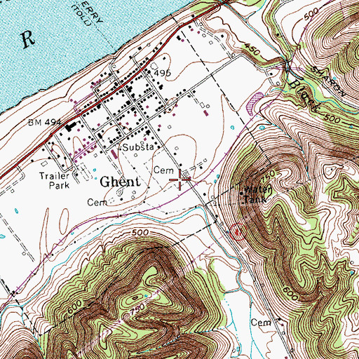 Topographic Map of Ghent's Old Black Cemetery, KY