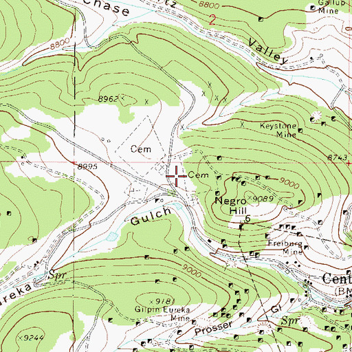 Topographic Map of Central City Cemetery, CO
