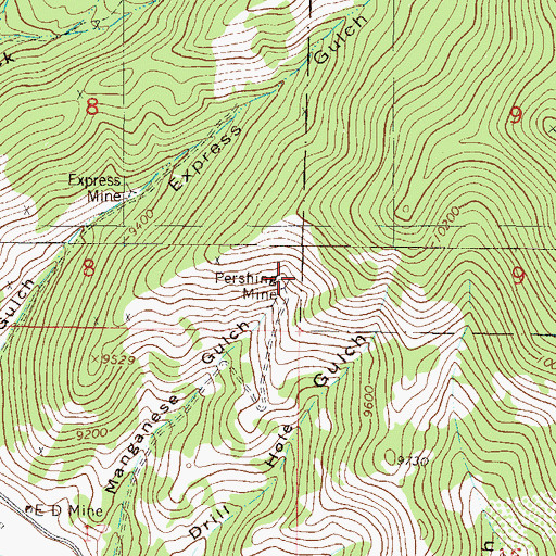 Topographic Map of Pershing Mine, CO