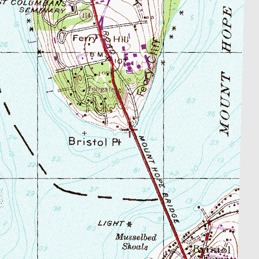 Topographic Map of Bristol Ferry Lighthouse (historical), RI