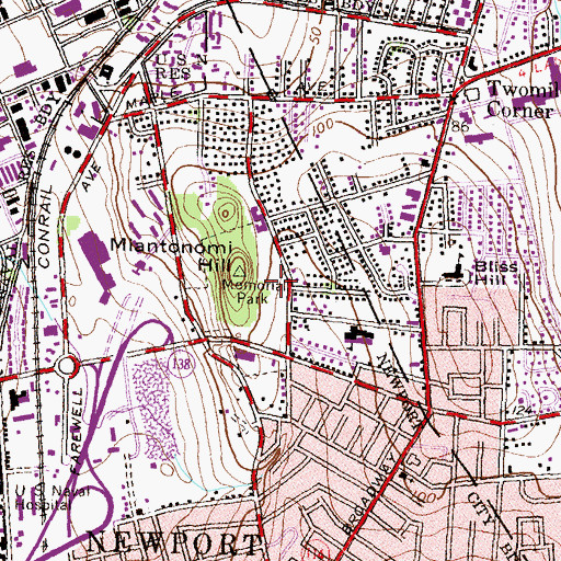 Topographic Map of Memorial Park, RI