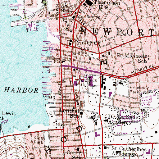 Topographic Map of Newport Public Library, RI