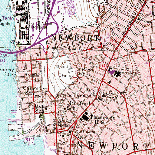 Topographic Map of Saint Marys Cemetery, RI