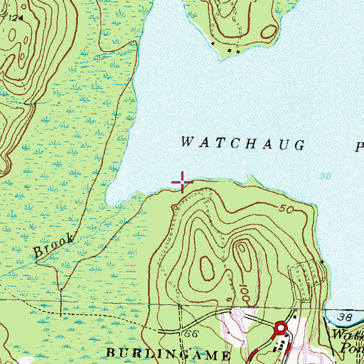 Topographic Map of Burlingame State Park Beach, RI