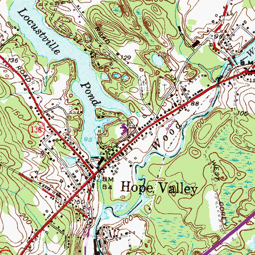 Topographic Map of Hope Valley Elementary School, RI