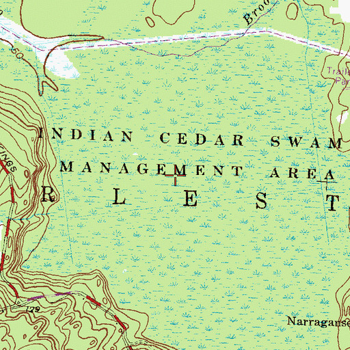 Topographic Map of Indian Cedar Swamp Management Area, RI