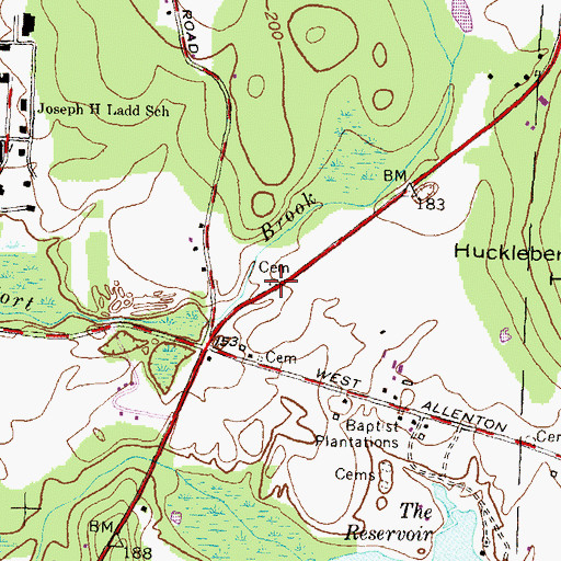 Topographic Map of Old Gardner Cemetery, RI
