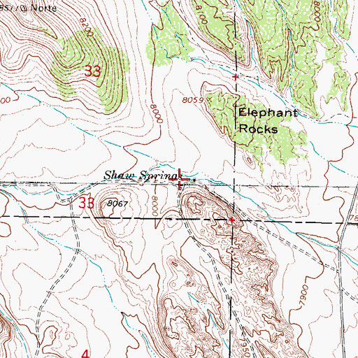 Topographic Map of Shaw Springs, CO