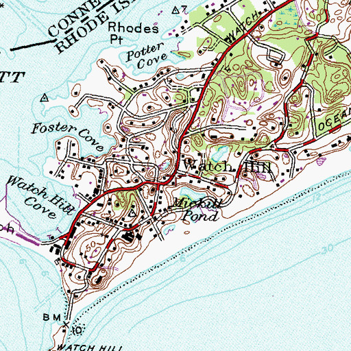Topographic Map of Watch Hill Historic District, RI