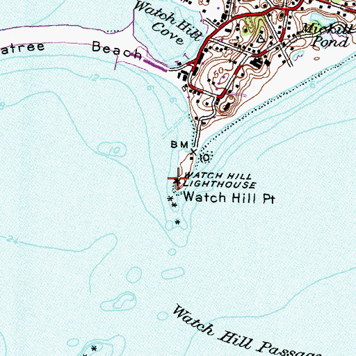 Topographic Map of Watch Hill Lighthouse Museum, RI