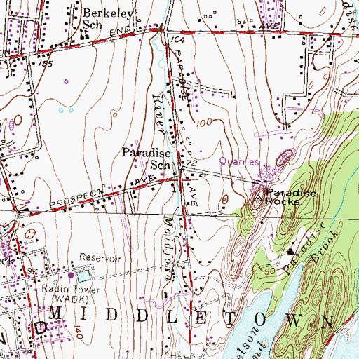 Topographic Map of Paradise Valley Park, RI