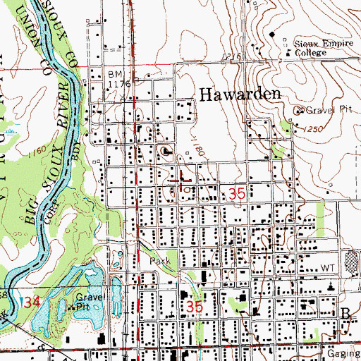 Topographic Map of Hawarden Community Church, IA