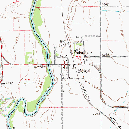 Topographic Map of Beloit, IA