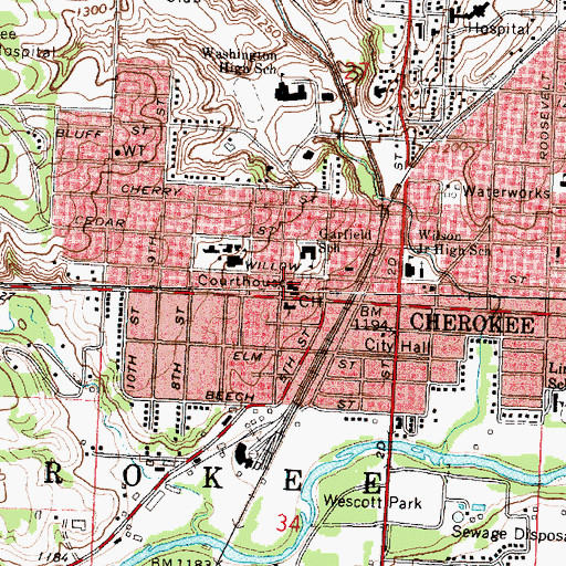 Topographic Map of Cherokee County Courthouse, IA