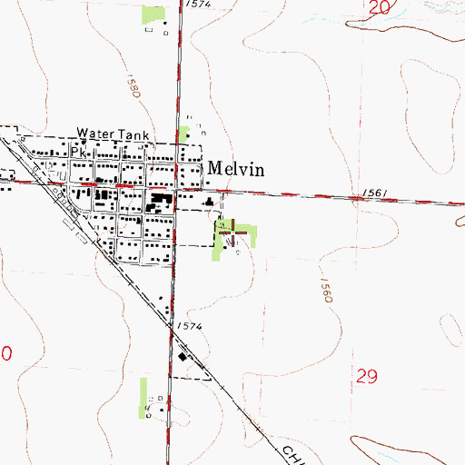 Topographic Map of Melvin Arboretum Park, IA