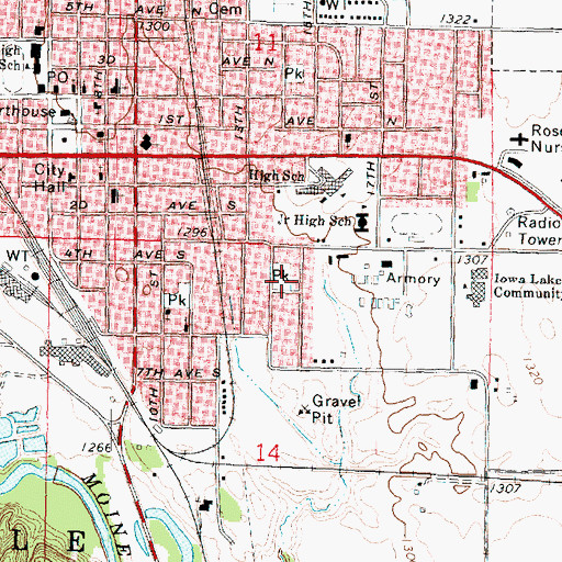 Topographic Map of South Fourteenth Street Park, IA