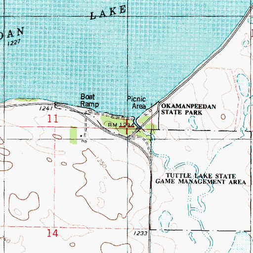 Topographic Map of Okomanpado Lake Historical Marker, IA
