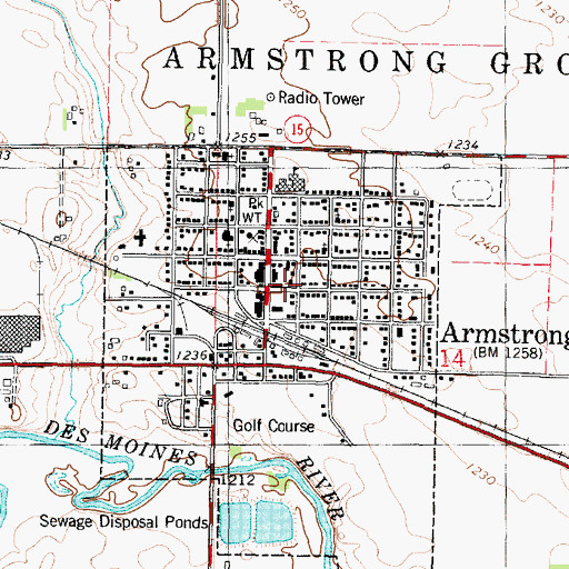 Topographic Map of Armstrong Post Office, IA
