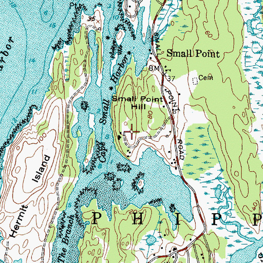 Topographic Map of Small Point Yacht Club, ME