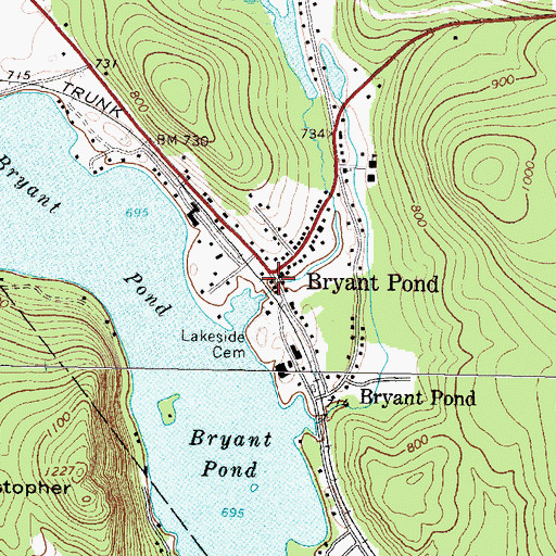 Topographic Map of Bryant Pond Post Office, ME
