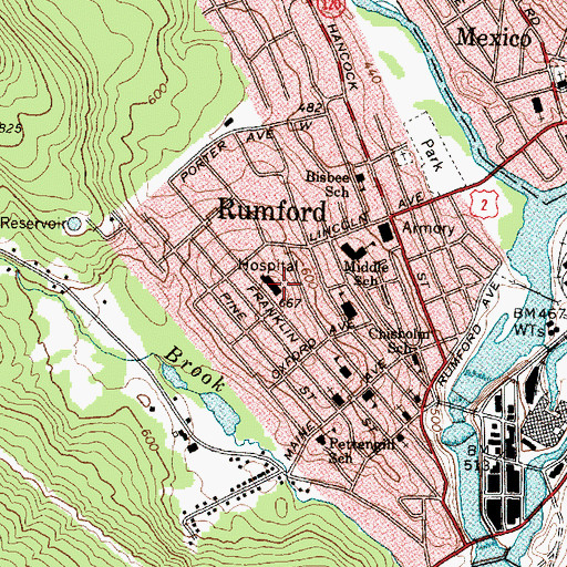 Topographic Map of Rumford Hospital, ME