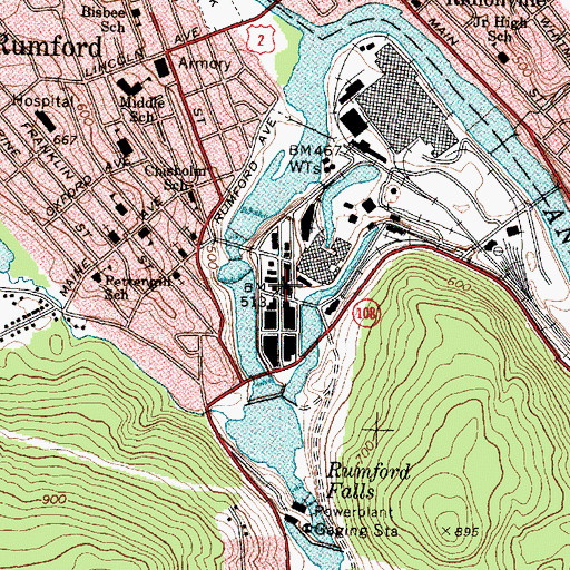 Topographic Map of Rumford Post Office, ME