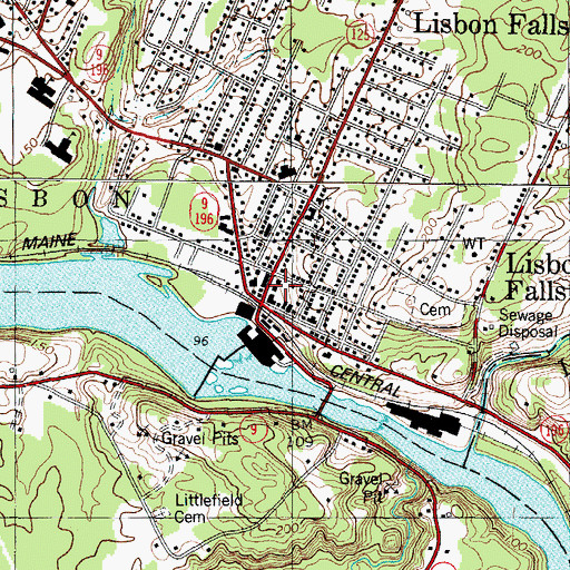 Topographic Map of Lisbon Falls Post Office, ME