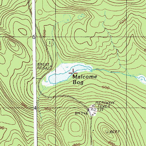 Topographic Map of Malcome Bog, ME