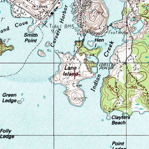 Topographic Map of Lanes Island Preserve, ME