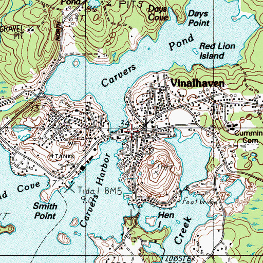 Topographic Map of Carver's Harbor Post Office, ME