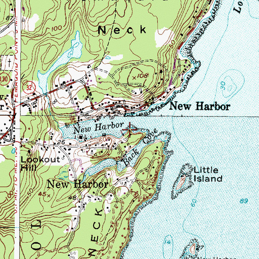 Topographic Map of Shaws Wharf, ME