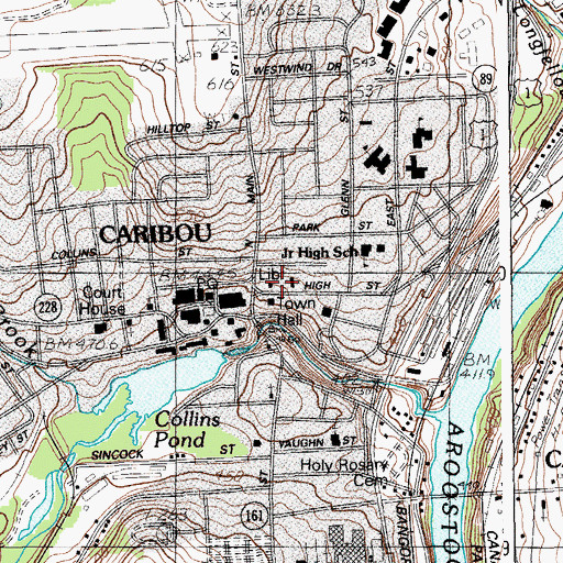 Topographic Map of Caribou Public Library, ME