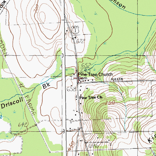 Topographic Map of Pine Tree Church Cemetery, ME