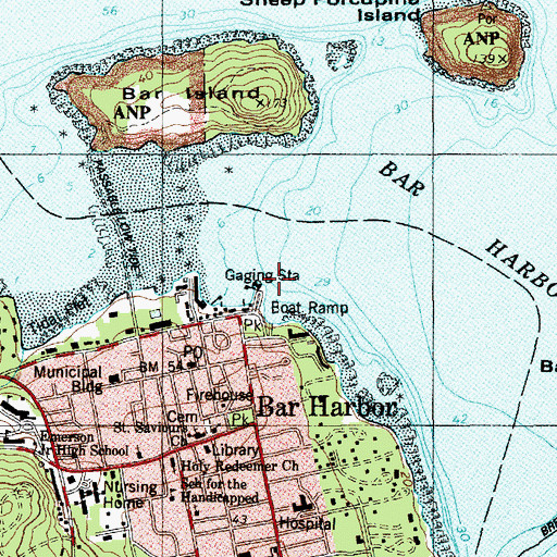 Topographic Map of Bar Harbor Town Pier, ME